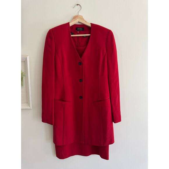 VINTAGE DANA BUCHMAN Red Dress Jacket Set Size 2 - Picture 4 of 8